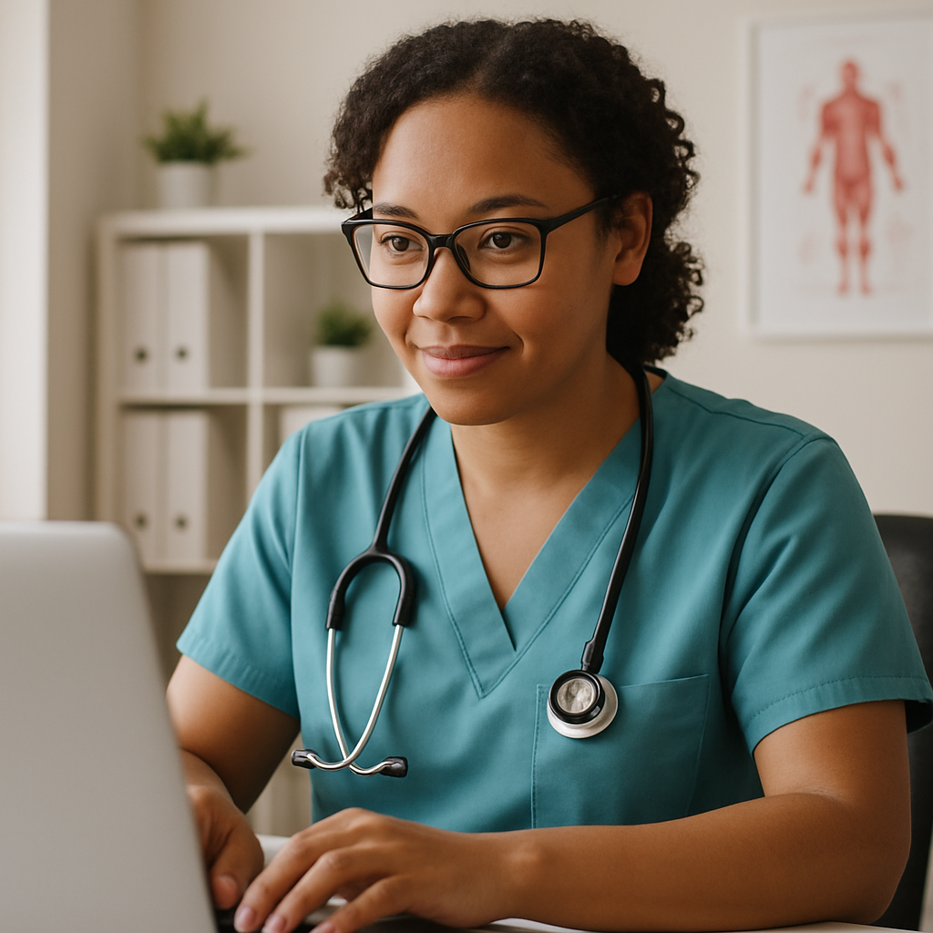 Health care provider at a computer